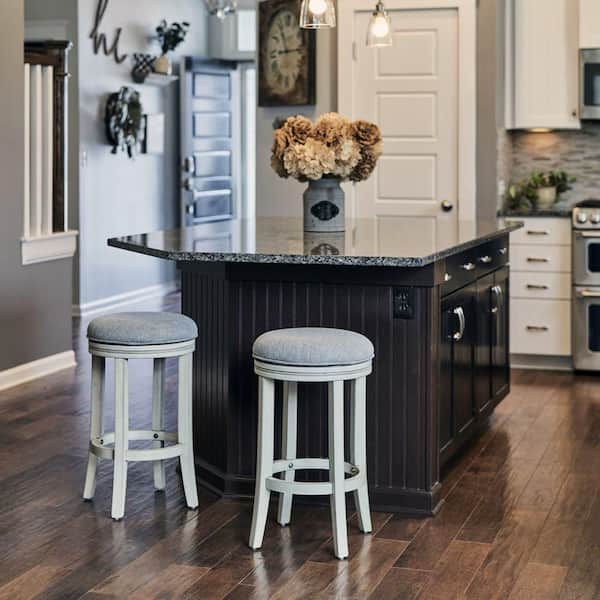 Gray Finish, Round Seat Bar-Height Bar Stool