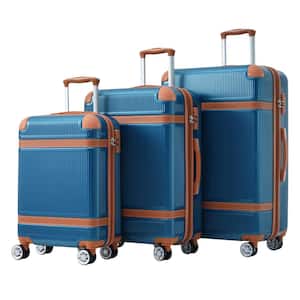 Blue Lightweight 3-Piece Expandable ABS Hardshell Spinner 8 Wheels  20"  24"  28" Luggage Set with TSA Lock, Bumpers