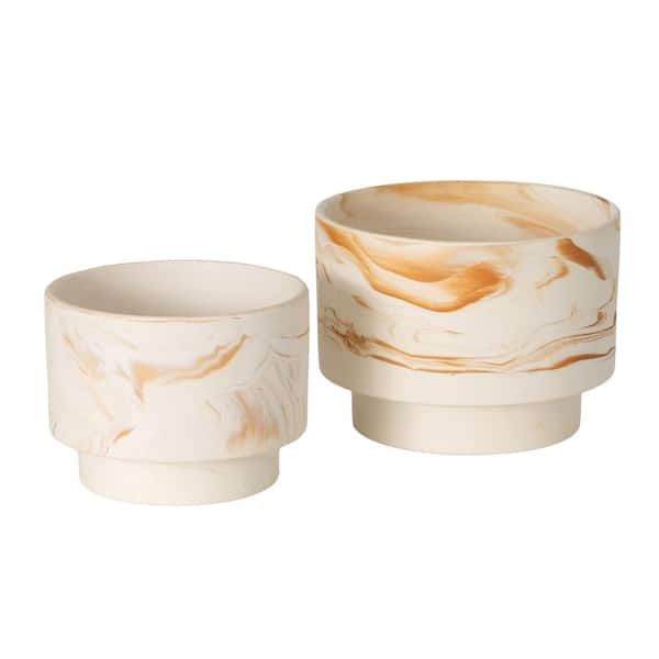 SULLIVANS 9 in. and 7.5 in. Modern Clay Planter Set of 2, White