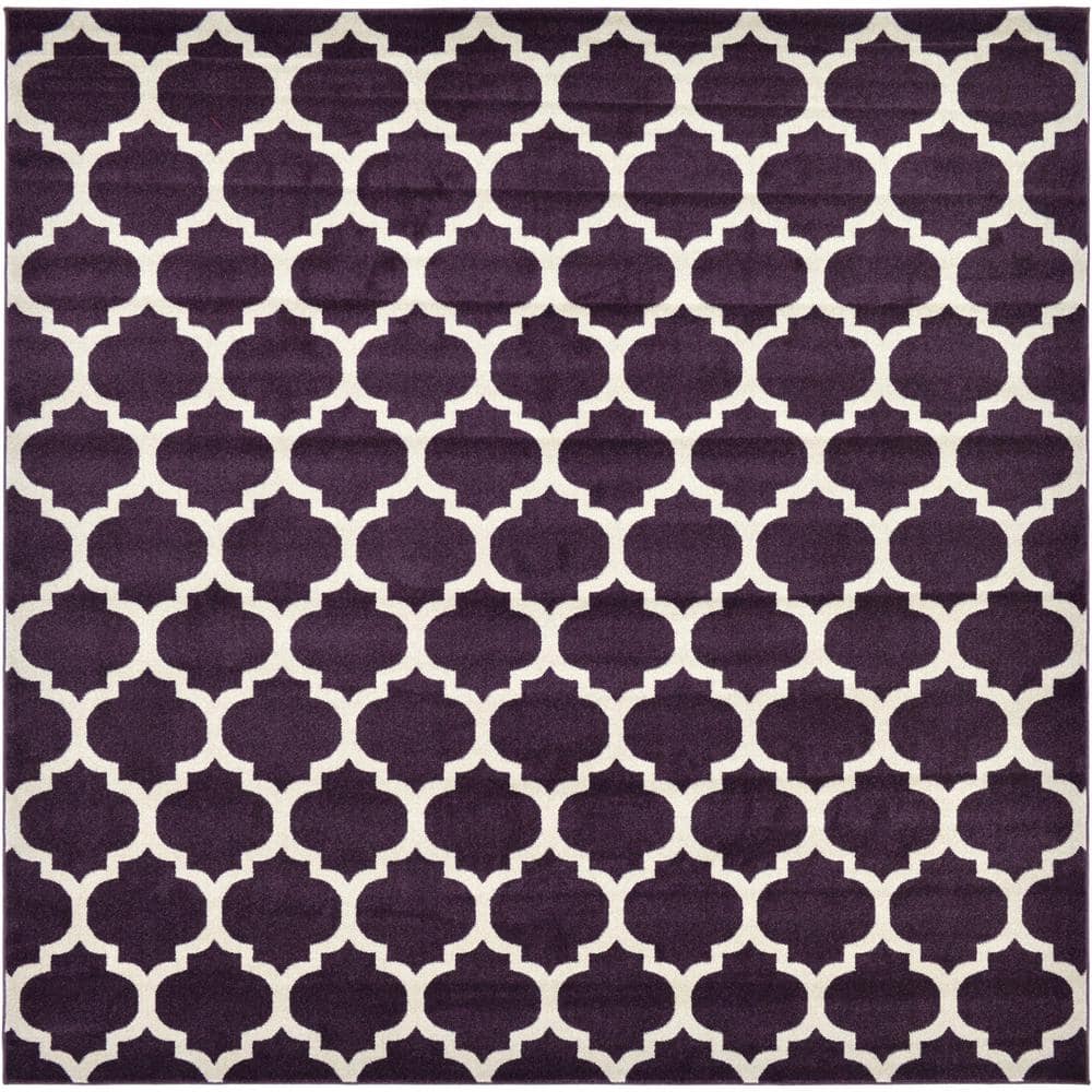 Reversible Trellis Purple Synthetic 10' Square Rug