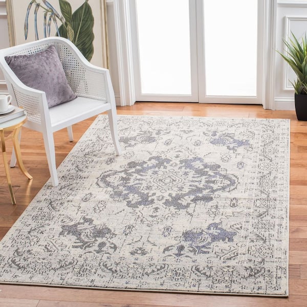 Monaco 3 ft. x 5 ft. Ivory/Gray Distressed Border Medallion Area Rug