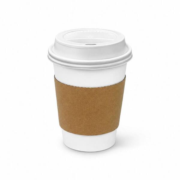 12 oz Disposable Paper Coffee Cups with Lids and Kraft Sleeves, 100 Pack, Leak-Proof To-Go Travel Cups
