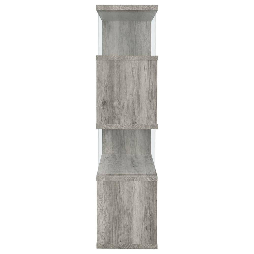 Zigzag Contemporary 63" Gray Wood Bookcase with Glass Panels