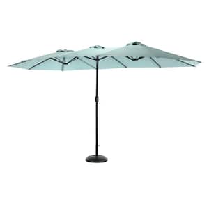 Double Sided 14.8 ft. Steel Push-Up Patio Market Umbrella in Light Green with Crank
