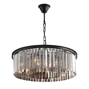 6-Light Smoke Gray Crystal Pendant Chandelier in Black Finish for Kitchen Island, Dining Room