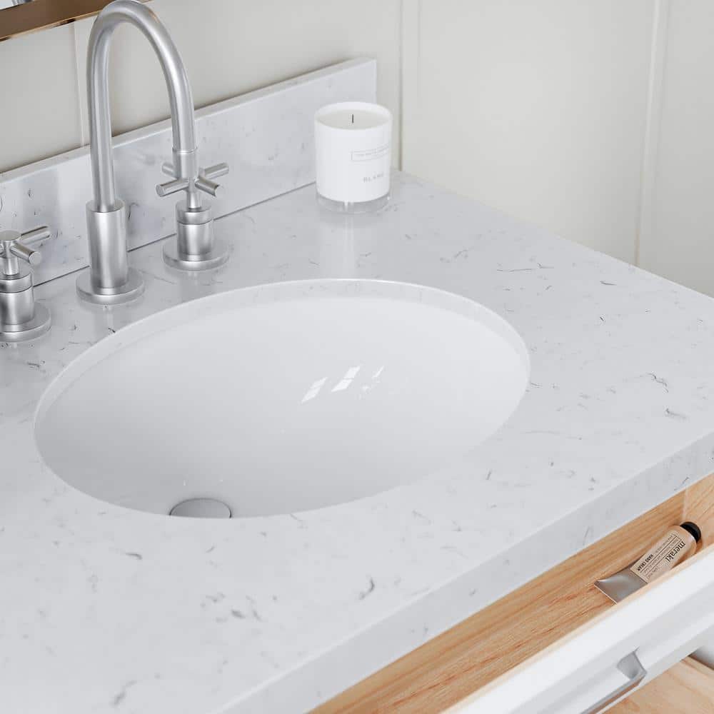 White Double Sink Bathroom Vanity with Carrara Quartz Top