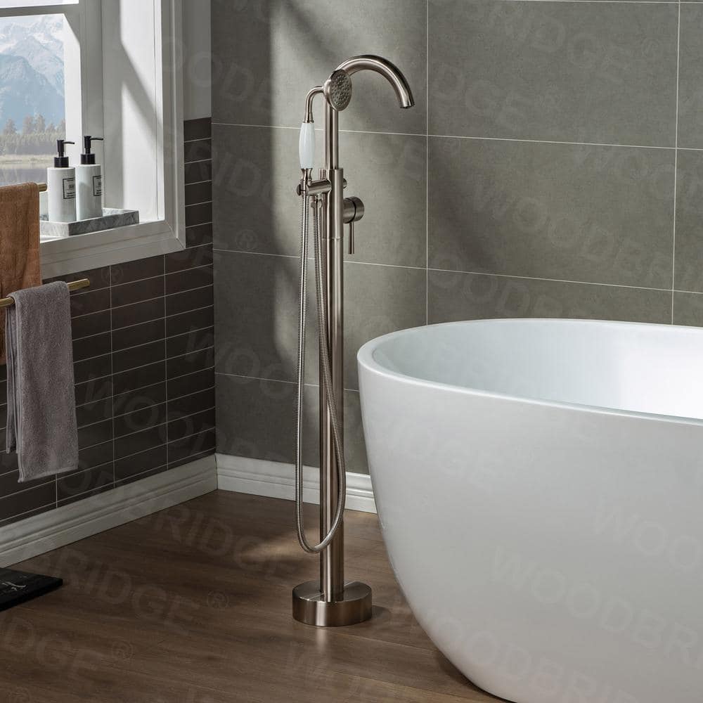 Milan Single-Handle Freestanding Floor Mount Tub Filler Faucet with Hand Shower in Brushed Nickel price history on PriceWatchPro