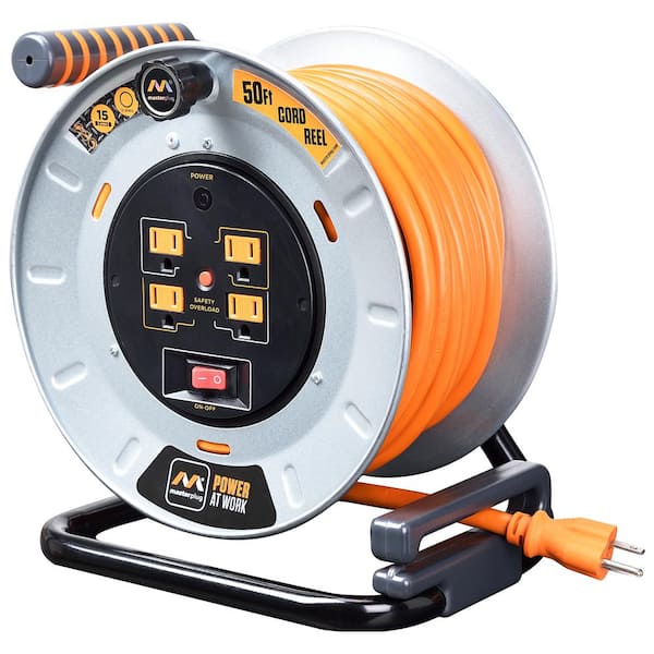 Masterplug 50 ft. Cord 12-Gauge General Purpose Indoor/Outdoor Gray/Orange  4-Outlet Retractable Extension Reel Power Extension Cord 3002605 - The Home  Depot