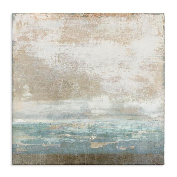 Rustic Blue Beige Ombre by Suzanne Nicoll Unframed Abstract Graphic Art Print 24 in. x 24 in.