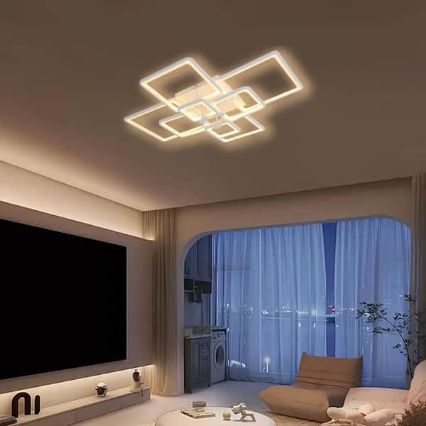 OUKANING 41.34 in. White Modern Flush Mount LED Ceiling Light with