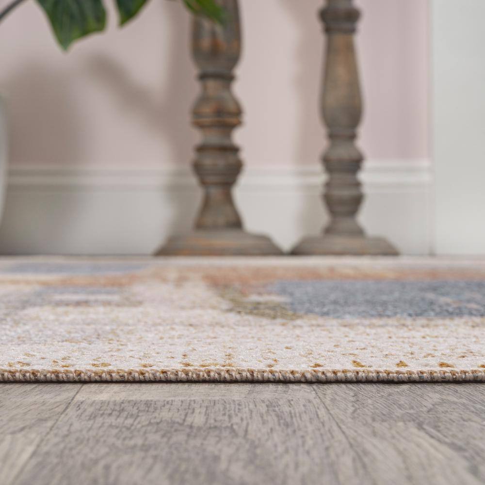 Blue Abstract Washable Synthetic 8' x 10' Area Rug
