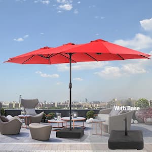 15 ft. x 9 ft. Steel Frame Outdoor Double-Sided Patio Market Umbrella with Crank and Base in Chili Red