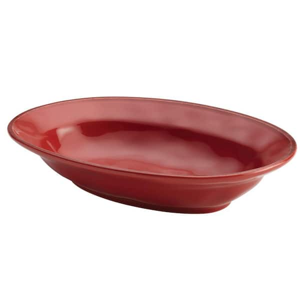Rachael Ray Cucina Dinnerware 12 in. Stoneware Oval Serving Bowl in Cranberry Red