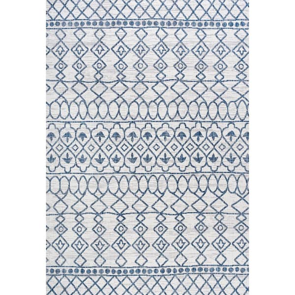 Kafel Coastal Bohemian Ivory/Blue 8 ft. x 10 ft. Indoor/Outdoor Area Rug