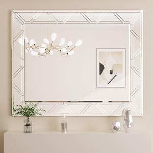 48 in. W x 40 in. H Rectangular Frameless Decorative Wall Mirror Bevel Glass Art Bathroom Vanity Mirror Silver
