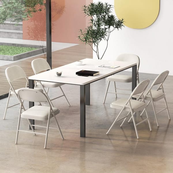 Set of 6 Folding Chairs Fabric Upholstered Padded Seat Metal Frame Home Office