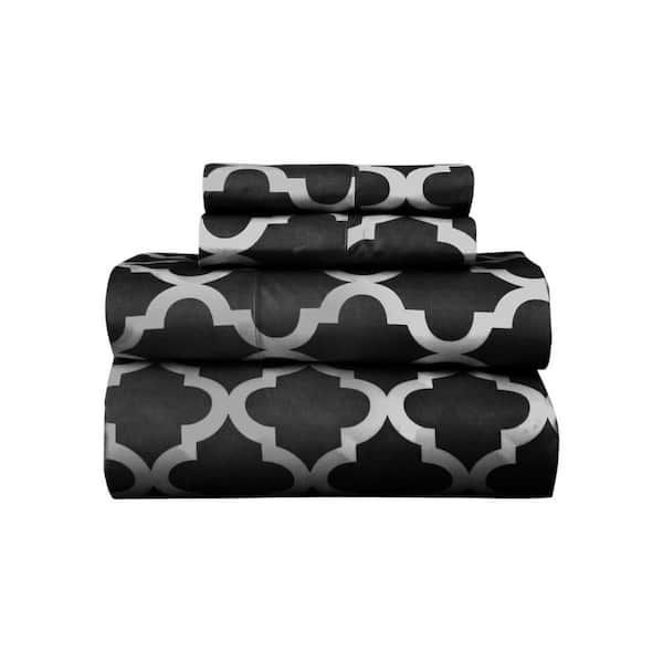 4-Piece Black and White Novelty Microfiber Full Sheet Set