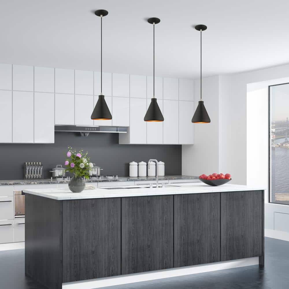 Mini Black Metal Pendant with Gold Interior Finish - Indoor/Outdoor