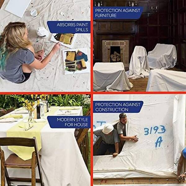 30 Ft. X 30 Ft. Natural 10 Oz. Heavy Duty Canvas Drop Cloth Tarp, Washable And Reusable Duck Cotton For Painting CS-CD10-3030 - The Home Depot