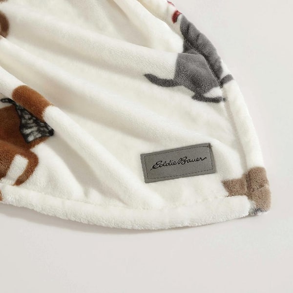 Eddie Bauer Dogs With Scarves Grey Ultra Soft Plush Fleece Twin