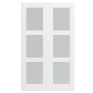 48 in. x 80 in. (Double 24 in. Doors) MDF, Painted, White, 3-Lite, Frosted Glass Interior Door Slab Without Hinges