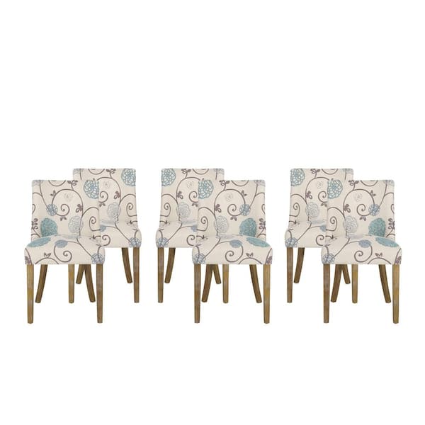Bunce Light Beige, Blue, and Natural Fabric Dining Chair (Set of 6)