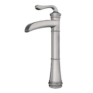 Single Handle Vessel Sink Faucet with Supply Lines in Brushed nickel