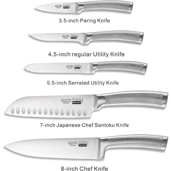Cooks Standard 6-Piece Stainless Steel Knife Set with Expandable Bamboo  Block for Extra Slots