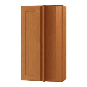 Hargrove Cinnamon Stain Plywood Shaker Assembled Wall Blind Corner Kitchen Cabinet Sft Cls R 24 in W x 12 in D x 42 in H