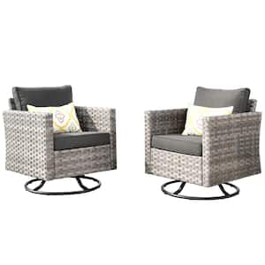 Tahoe Grey Swivel Rocking Wicker Outdoor Patio Lounge Chair with Black Cushions (2-Pack)