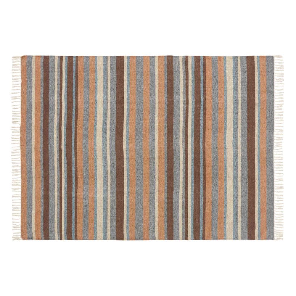 Earth Tone Striped Wool 5' x 7' Hand-Woven Area Rug