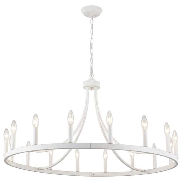 LWYTJO 16-Light Distressed White Farmhouse Candle Style Wagon Wheel Chandelier for Living Room Kitchen Island Dining Room Foye
