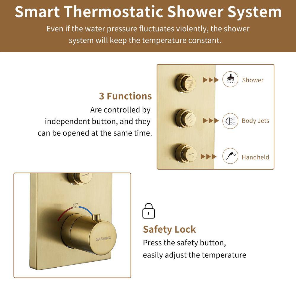 Brushed Gold Dual Square Wall Mount Shower System with Handheld