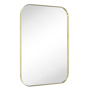 Mid-Century 22 in. W x 30 in. H Rectangular Stainless Steel Framed Wall Mounted Bathroom Vanity Mirror in Brushed Gold