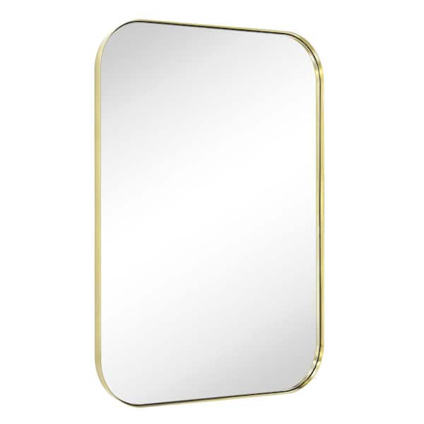 TEHOME Mid-Century 22 in. W x 30 in. H Rectangular Stainless Steel Framed Wall Mounted Bathroom Vanity Mirror in Brushed Gold