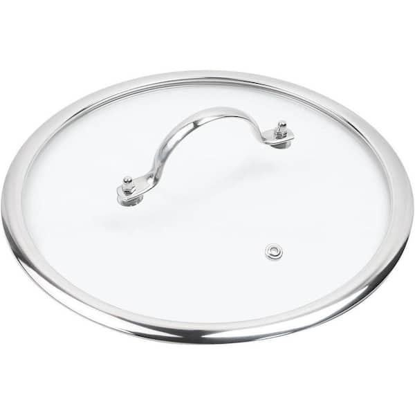 10 in. Clear Tempered Glass Pot Lid with Polished Silver Stainless Steel Arch Bridge Handle Oven Safe Set