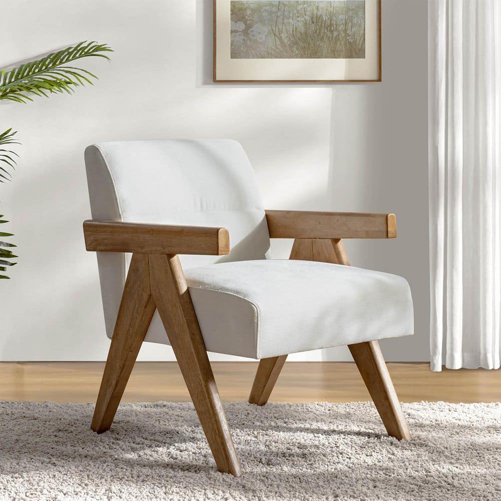 Odemaris Ivory Polyester Arm Chair with Curved Wood Arms price history on PriceWatchPro