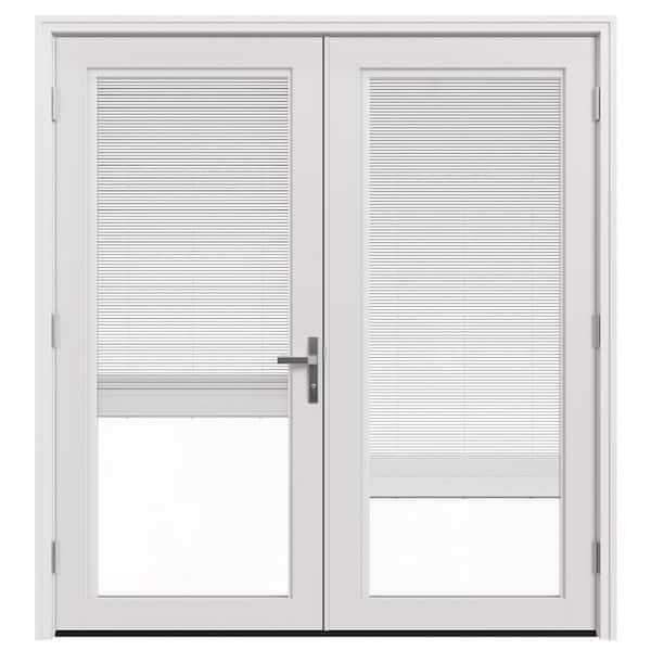 72 in. x 80 in. Right-Hand/Outswing Primed Fiberglass French Patio Door w/ Low-E Glass, Blinds & Nickel Handle