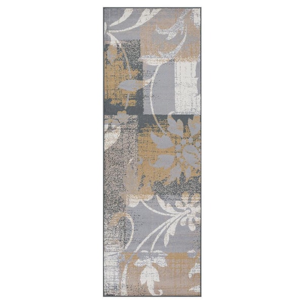 SUPERIOR Pastiche Camel 2 ft. 7 in. x 8 ft. Floral Patchwork Polypropylene Area Rug