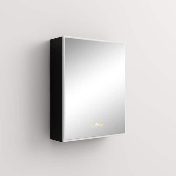 Tileon 24 in. W x 30 in. H Medium Rectangular Black Aluminum Surface Mount Medicine Cabinet with Mirror