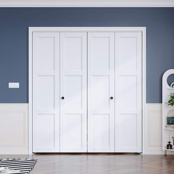 72 in. x 80 in. 3-Lite Panel White Finshed Solid Core Wood
