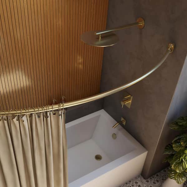Flex 60 in. L Stainless Steel Tarnish Resistant Single Curved Shower Curtain Rod in Brushed Brass