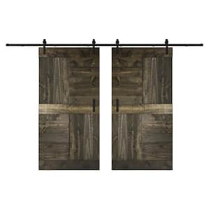 S Series 84 in. x 84 in. Carbon Gray DIY Knotty Wood Double Sliding Barn Door with Hardware Kit