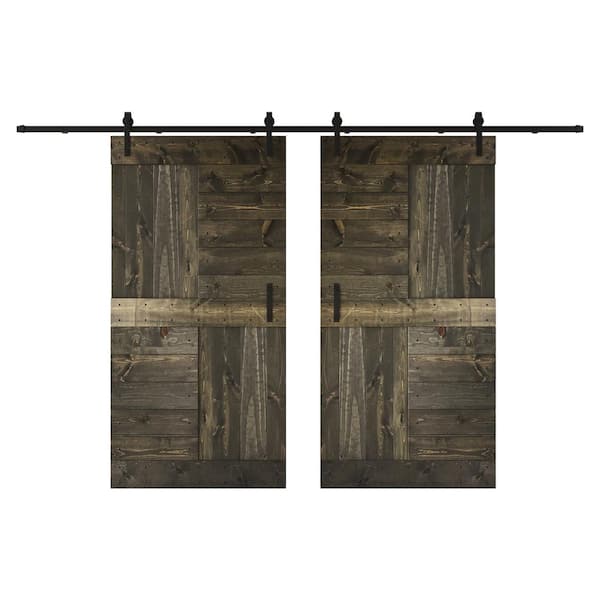 COAST SEQUOIA INC S Series 84 in. x 84 in. Carbon Gray DIY Knotty Wood Double Sliding Barn Door with Hardware Kit