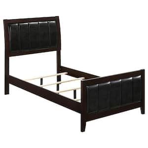 Carlton Brown Wood Frame Twin Panel Bed with Upholstered Headboard and Footboard