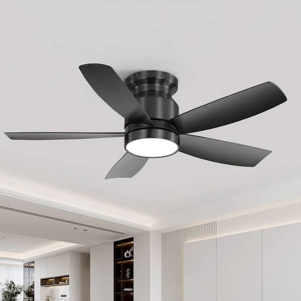 42 in. Black Indoor/Outdoor Flush Mount Ceiling Fans With Remote Control And Wall Mount For Bedroom,Living room,Balcony
