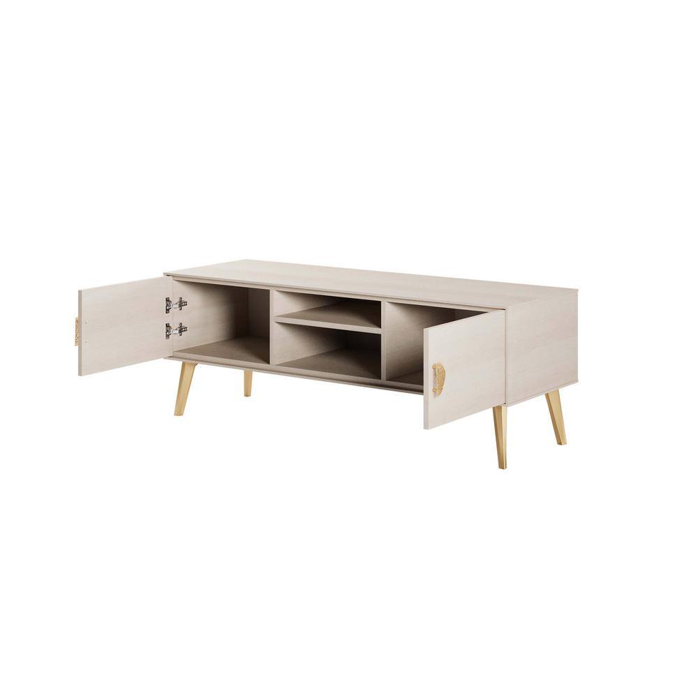 Haley White Wood Mid-Century Modern TV Stand with Cabinet