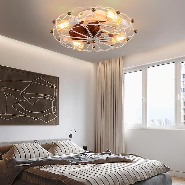 32 in. White Indoor crystal ceiling Fan with Integrrated LED Lihgt Low Profile Fandelier Ceiling Fan Light Kit