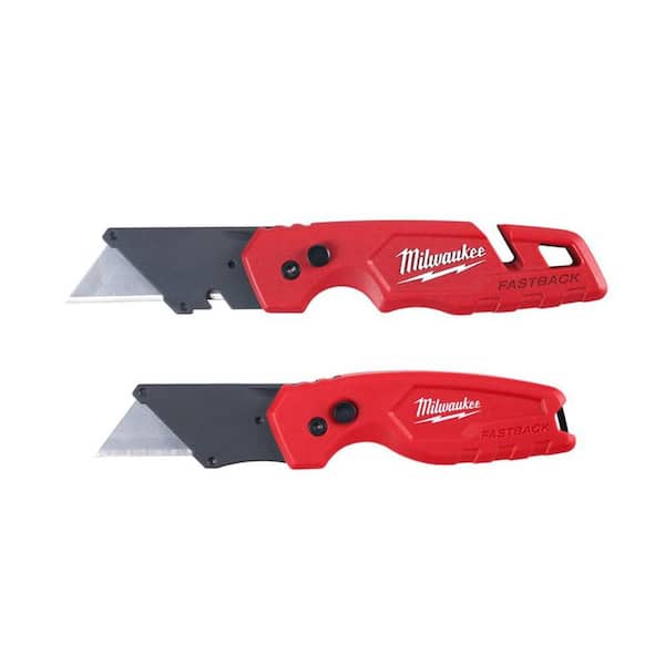 Milwaukee FASTBACK Folding Utility Knife and Compact Folding Utility Knife with Blade Storage and Gut Hook (2-Piece)