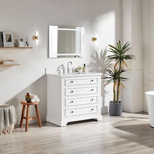 36 in. Soild Wood Freestanding White Bath Vanity with Carrara Marble Top Assembled